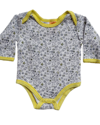 00 Floral with yellow trim LS Bodysuit