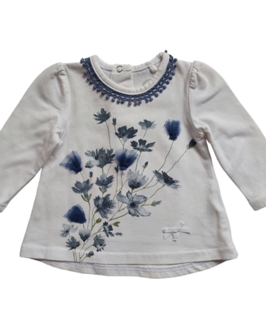 6mths White with Flowers LS Top