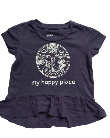 Size 2 'My Happy Place' Navy Frilled tee