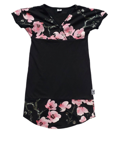 Size 8 Black dress with pink floral block