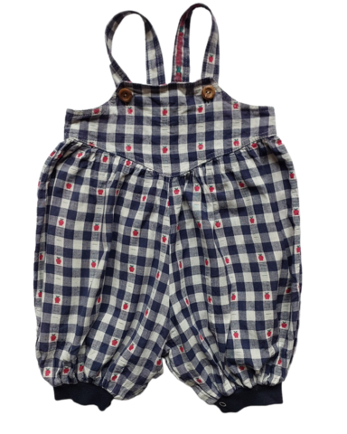 Vintage Navy gingham Romper with hat NZ Made