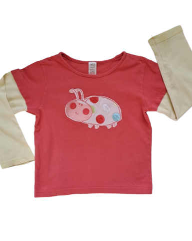 Size 3-4 Ladybird Appliqued LS top