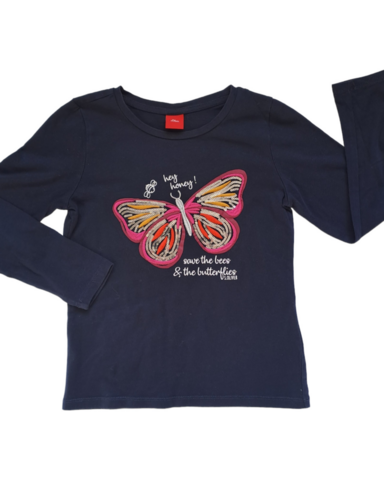 Size 7-8 Navy LS tee with sequenced butterfly